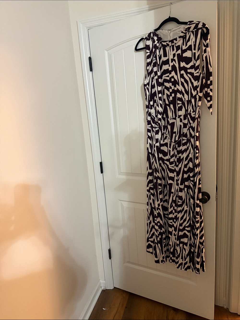 Calvin Klein Wine and Cream Abstract Print Maxi Dress with Tie Shoulder